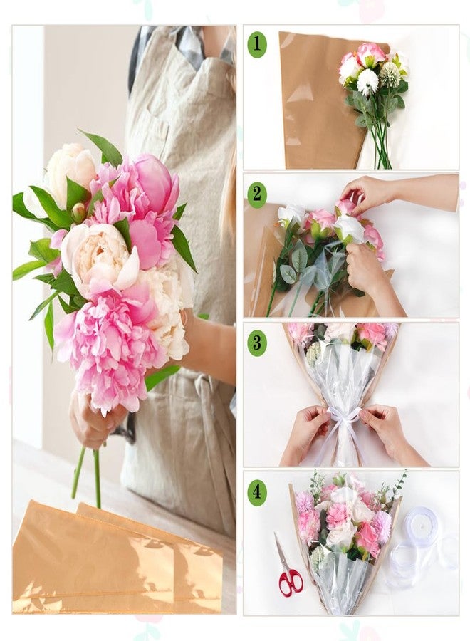 HSONAIGEE 50 Pieces Flower Bouquet Wrapping Paper, 22 x 14.2 Inch Extra Large Flower Bags for Bouquets Kraft Floral Wrap Sleeves with Ribbons for Home Mother’s Day Wedding Flower Bar Supplies - Image 5